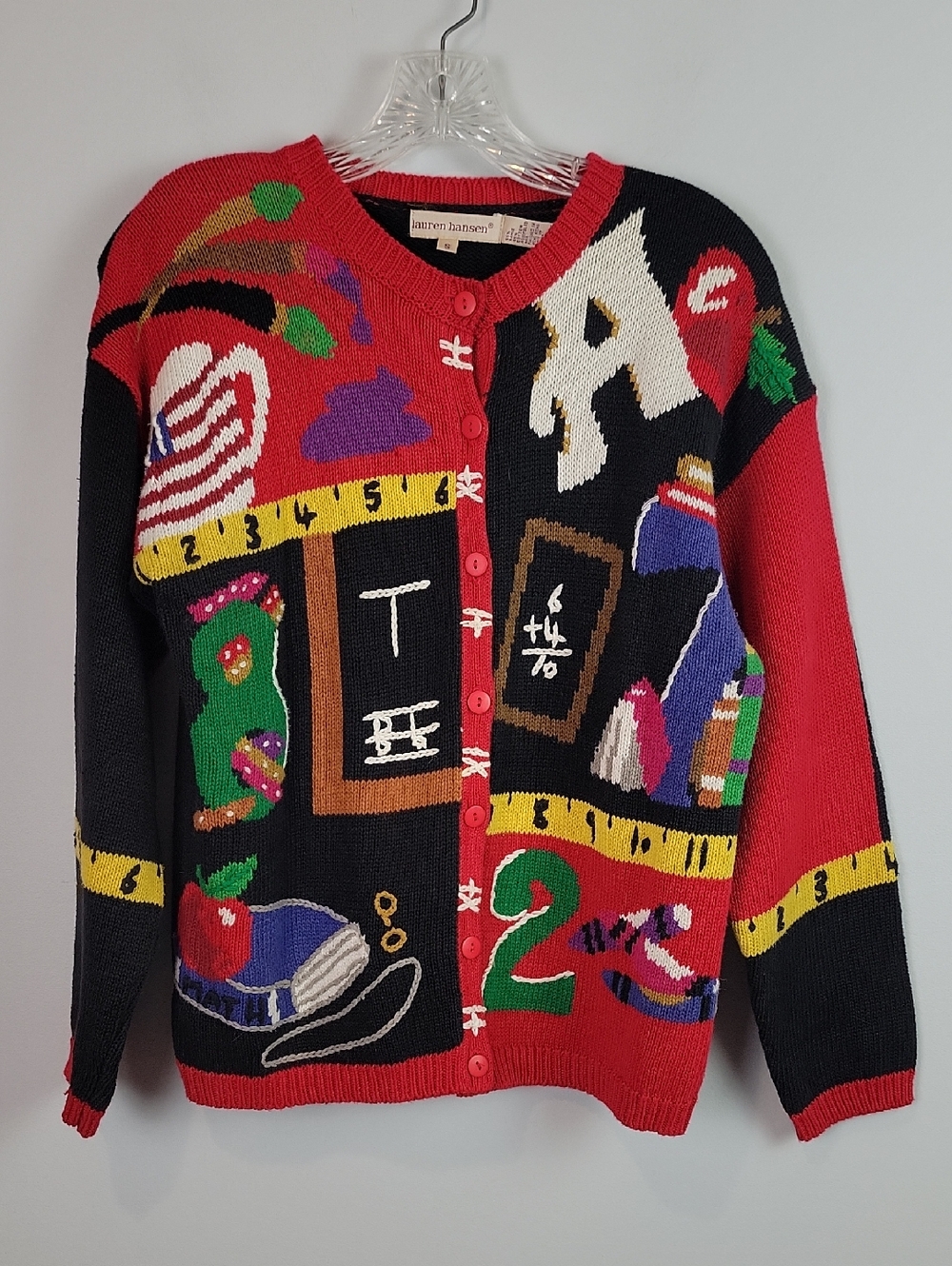 Lauren Hansen Vtg Teacher School Novelty Cardigan Sweater Classroom Small